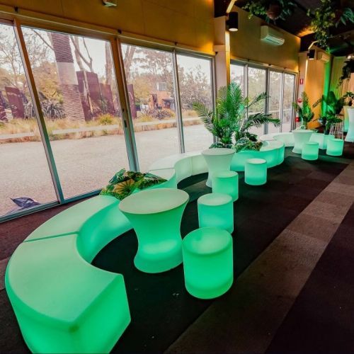 illuminated benches green glow melbourne zoo set up