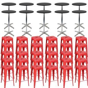 Red Stools with High Bar Tables