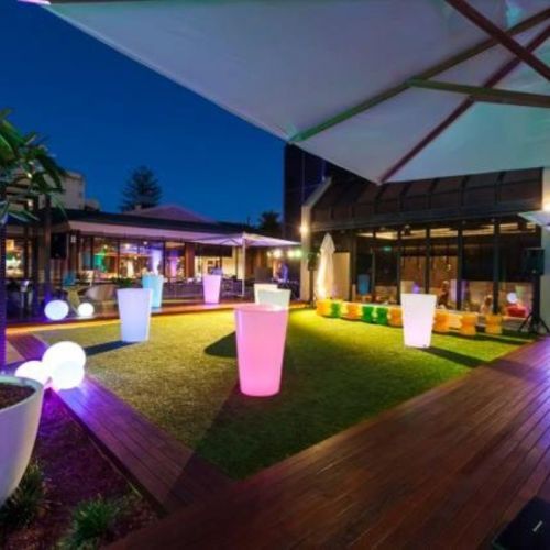 Outdoor backyard party illuminated bar leaners