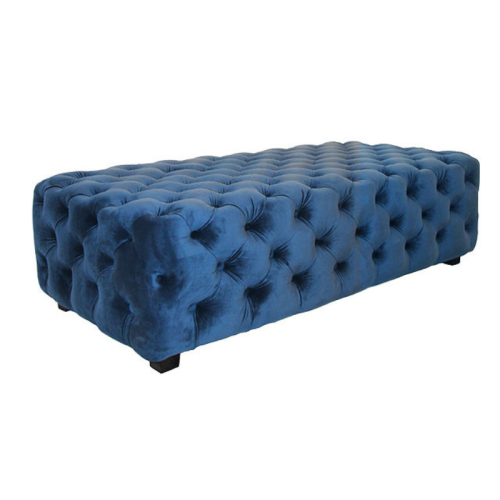 iris blue velvet button ottoman 