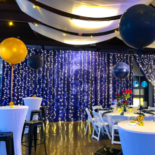 royal blue crushed velvet drape blue and gold themed party