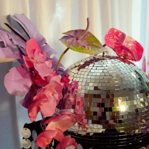 neon disco balls centrepiece