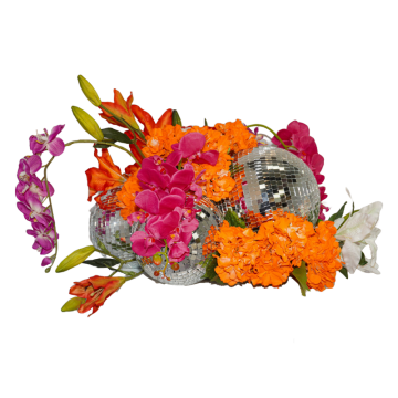 orange and pink bright floral centrpiece