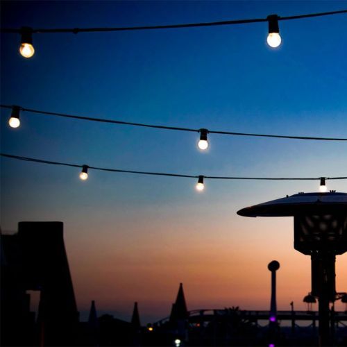 festoon lights hanging on balcony